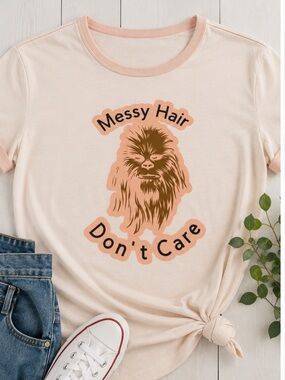 Messy Hair Don't Care Women's Pink Graphic Tee